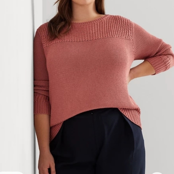 Lauren Ralph Lauren Cotton-Blend Crewneck Sweater dark pink mahogany NEW size 2X - Picture 1 of 9